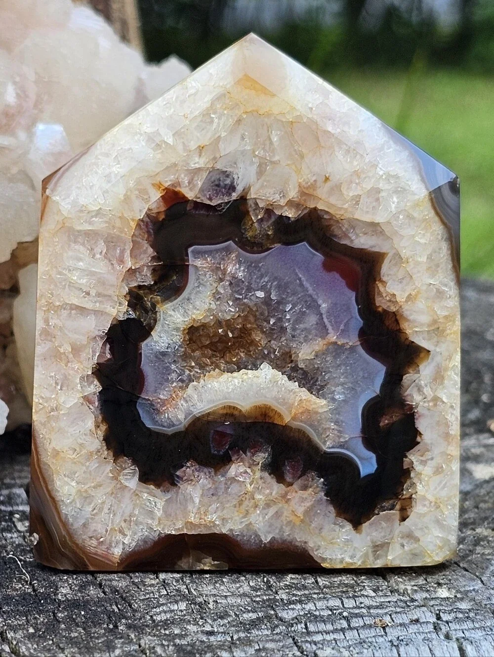🌸Pink Amethyst, Carnelian & Agate Crystal Tower-Blue Portal Orange Druzy-OOAK!✨